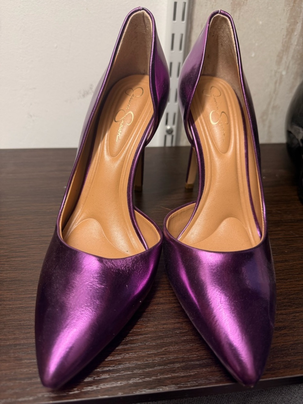 Jessica Simpson Shiny Purple Pointed-Toe Cutout Pumps